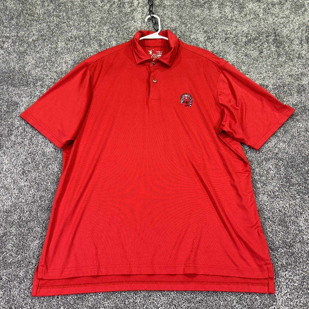 FG Tech Polo Shirt Mens XL Red Stretch Golf Made USA Embroidered Logo Detail